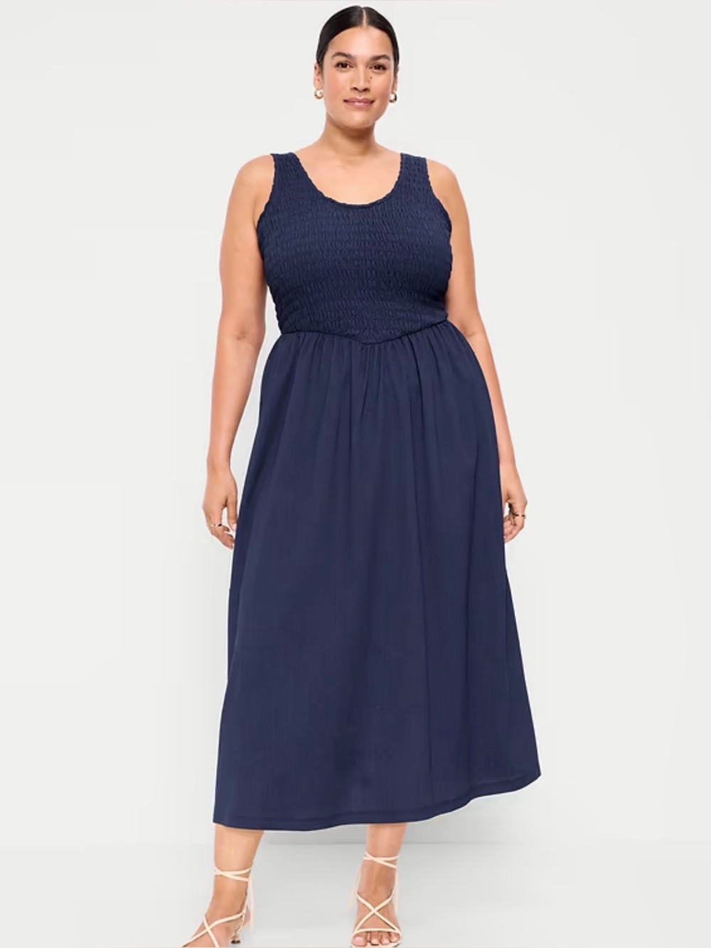 Old Navy Fit & Flare Smocked Bodice Midi Dress Tank Top Blue Women's Size XL